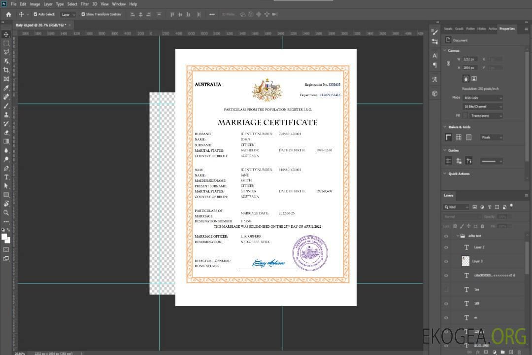Modèle Word et PDF de certificat de mariage en Australie template
